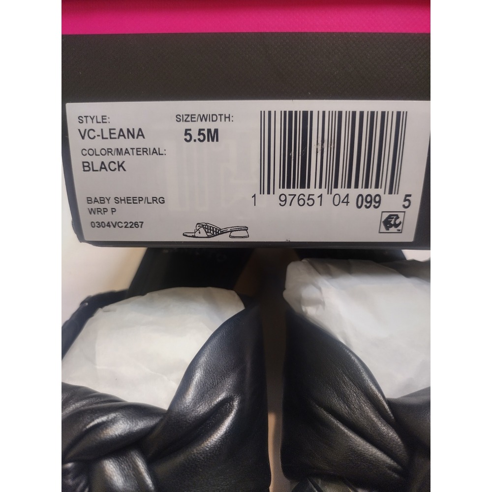 Vince Camuto Leana Black Leather Knotted Slide Sandals Wood Round Heel 5.5M - Picture 8 of 8